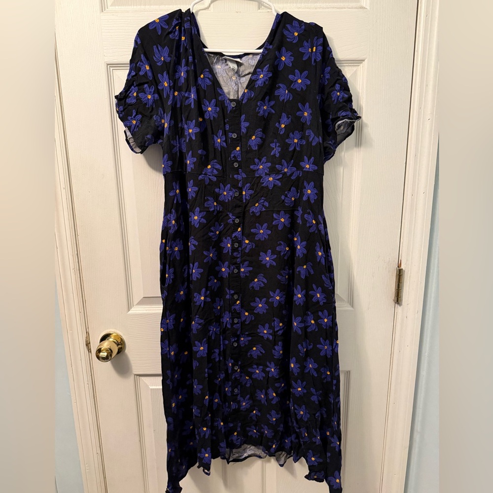 Ava & Viv Purple Blue Cuffed Sleeve V-Neck Sundress